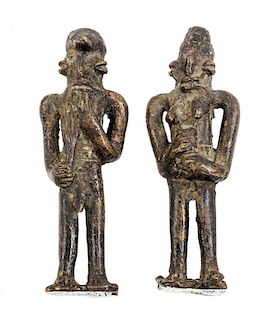 A Pair of Bronze Yoruba Male Figures, NIGERIA,