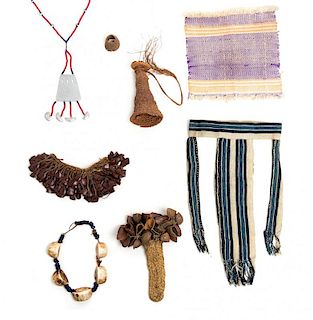 A Collection of Seven African Items, , comprising a beaded necklace and shell anklet from the Democratic Republic of Congo, a