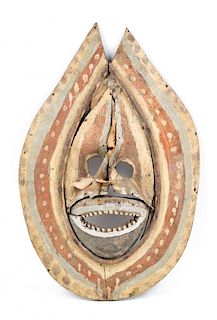An African Carved and Painted Wood and Feather Mask, ,