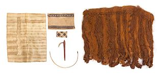 A Collection of Six Oceanic Items, PAPUA NEW GUINEA, FIRST HALF OF 20TH CENTURY, comprising a skirt, a carved wood shark hook