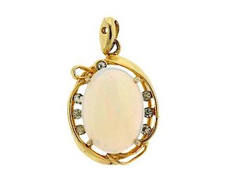 14k Gold Opal Diamond Pendant