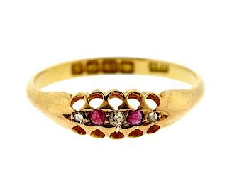 Antique English 18k Gold Diamond Ruby Ring