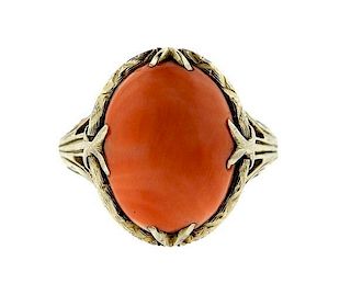 Art Deco 14k Gold Coral Ring