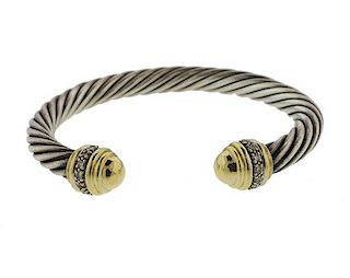 David Yurman 18k Gold Sterling Silver Diamond Cuff Bracelet