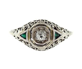 Art Deco Filigree 18k Gold Diamond Ring