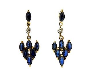 18k Gold Sapphire Diamond Drop Earrings