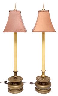 (2) CHAPMAN CANDLESTICK-FORM BRASS 1-LT TABLE LAMPS