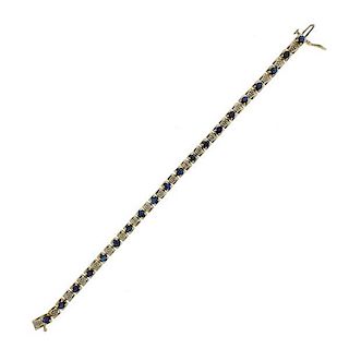 14K Gold Diamond Sapphire Line Bracelet