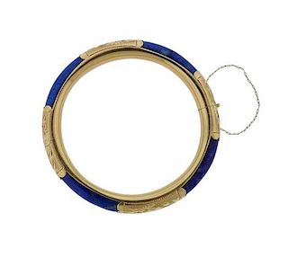 14K Gold Blue Stone Bangle Bracelet
