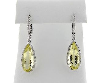 18k Gold Lemon Quartz Diamond Drop Earrings