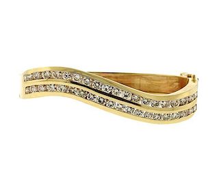14k Gold 6.50ctw Diamond Wave Bangle Bracelet