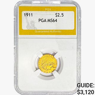 1911 $2.50 Gold Quarter Eagle PGA MS64 
