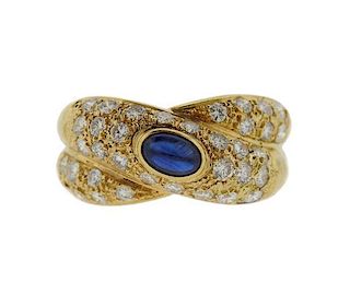 18K Gold Diamond Sapphire Crossover Ring