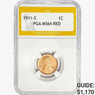 1911-S Wheat Cent PGA MS64 RED