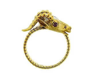 18k Gold Diamond Antelope Head Ring
