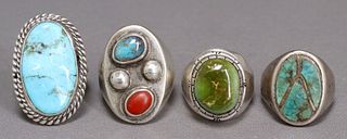 (4) NATIVE AMERICAN & SOUTHWEST SILVER & TURQUOISE RINGS