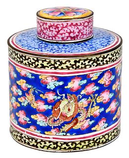 Round Chinese Canton Enamel Tea Canister