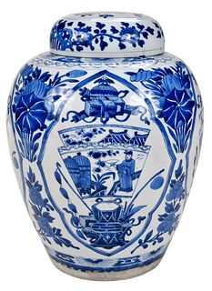 Chinese Blue and White Porcelain Lidded Ginger Jar