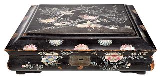 Chinese Lacquered and Mother or Pearl Inlaid Games Box