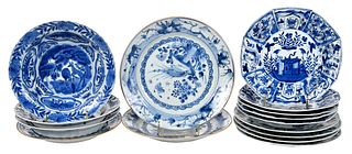 15 Chinese Blue and White Porcelain Dishes