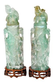 Two Greenstone Carved Vessels with Stands