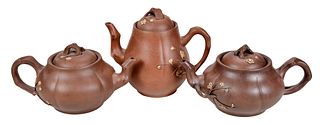 Three Chinese Naturalistic Yixing Clay Teapots