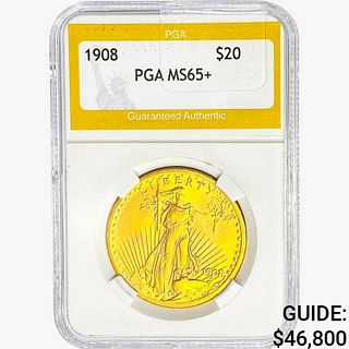 1908 $20 Gold Double Eagle PGA MS65+ 