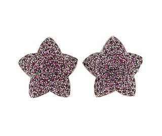 18k Gold Pink Stone Star Earrings