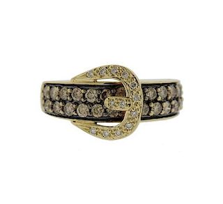 14K Gold Diamond Buckle Motif Ring