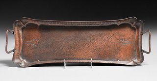 Craftsman Studios Hammered Copper Two-Handled Tray c1920s
