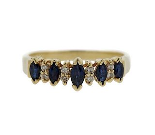 14K Gold Diamond Sapphire Band Ring
