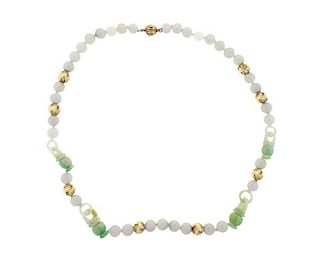 14k Gold Jade Bead Necklace