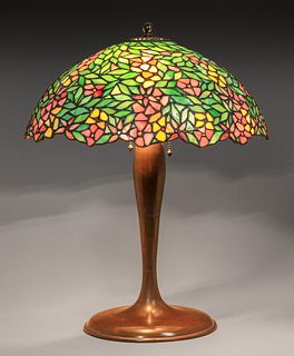 Unique Art Glass & Metal Company, Brooklyn, NY - Floral Leaded Glass Lamp c1910