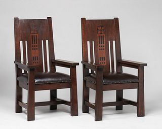 Shop of the Crafters Pair Inlaid Armchairs c1905-1910