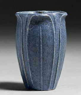 Grueby Pottery Matte Blue Vase c1910