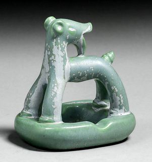 California Porcelain Art Deco Green Micro-Crystalline Figural Dog Ashtray c1927