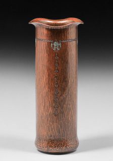 Roycroft Polychrome Hammered Copper Bellflower Vase c1915