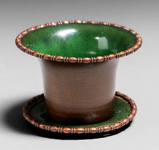 Nekrasoff Hammered Copper & Enamel Flared Vase & Tray c1940s