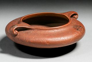 Park Lane Pottery - New Milford Ct Egyptian Scarabronze Two-Handled Squat Vase c1900