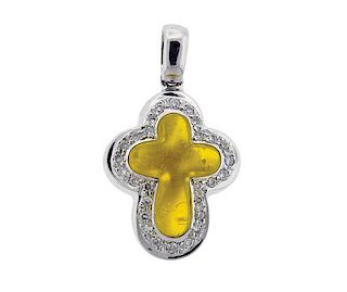 18k Gold Diamond Yellow Stone Cross Pendant