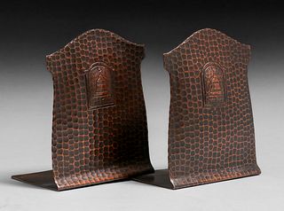 Craftsman Studios Hammered Copper Bookends c1920s