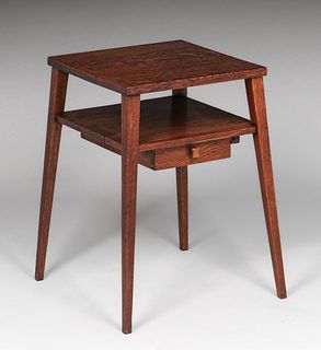Michigan Chair Co One-Drawer Reverse-Tapered Side Table c1910