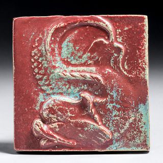 Pewabic Pottery Iridescent Dragon Tile c1930s