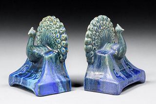Fulper Pottery Peacock Bookends c1910s