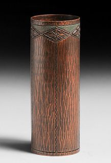 Roycroft Hammered Copper "Dogwood" Cylinder Vase c1920
