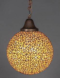 Unique Art Glass – Brooklyn, NY – Leaded Glass Hanging Circular Globe Light c1910
