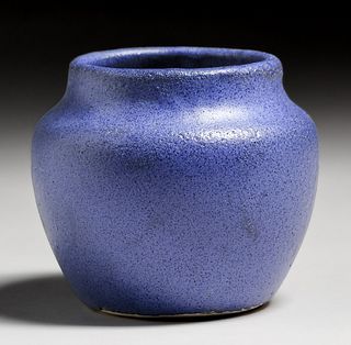 Unusual Hampshire Pottery Volcanic Matte Purplish Blue Vase c1910