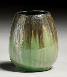 Fulper Pottery Mirror Black & Green Flambe Vase c1910s