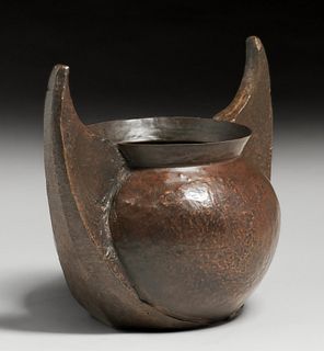 Arts & Crafts Hammered Copper Viking Horn Vase c1910s