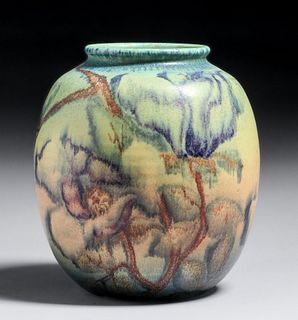 Rookwood Pottery Margaret Helen McDonald Bulbous Abstract Floral Vase 1931